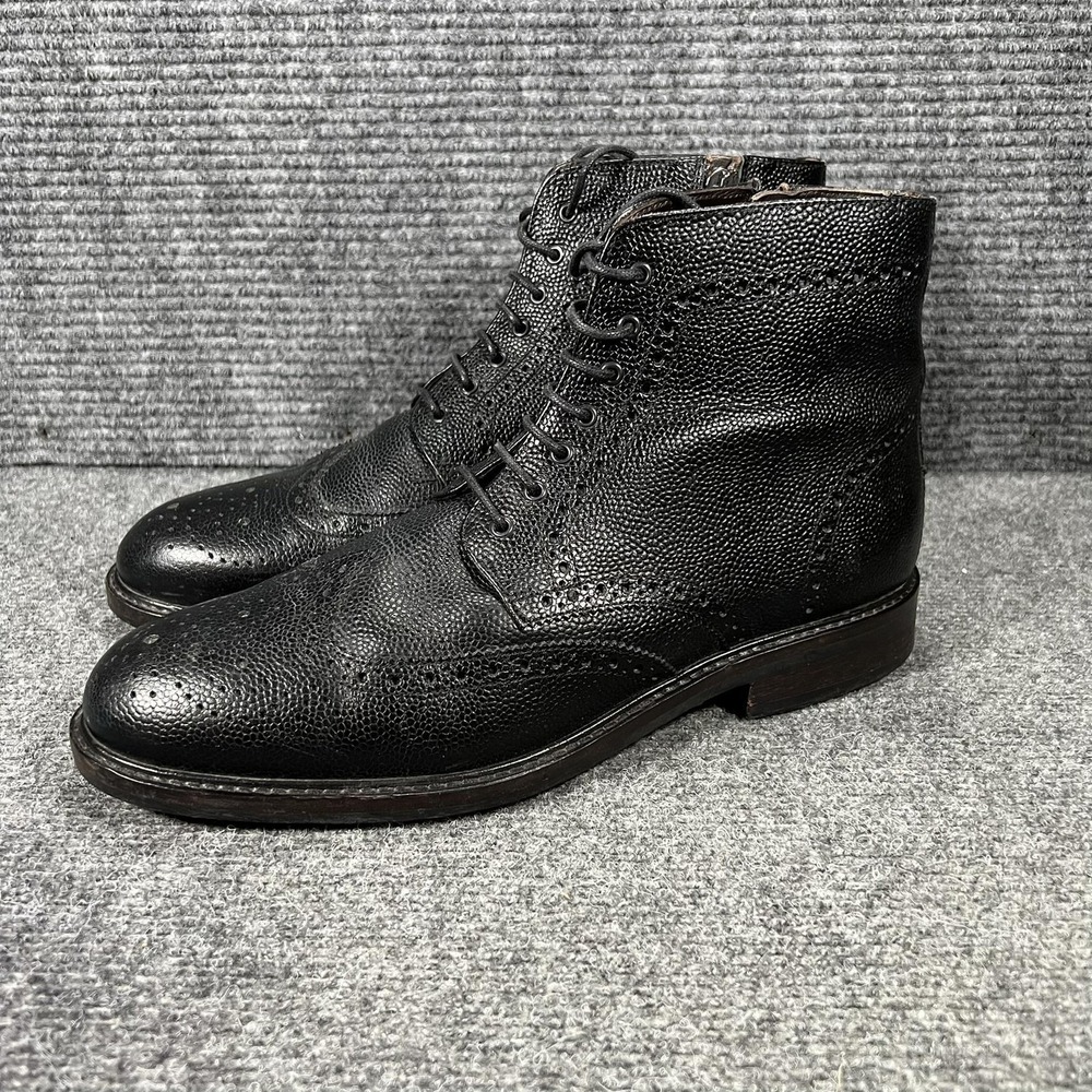 Massimo Dutti Boots Mens Size 44 Black Leather‎ Brogue Zip Combat 7006/322/800
